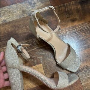 Chic Gold Glitter Heels with Ankle Strap